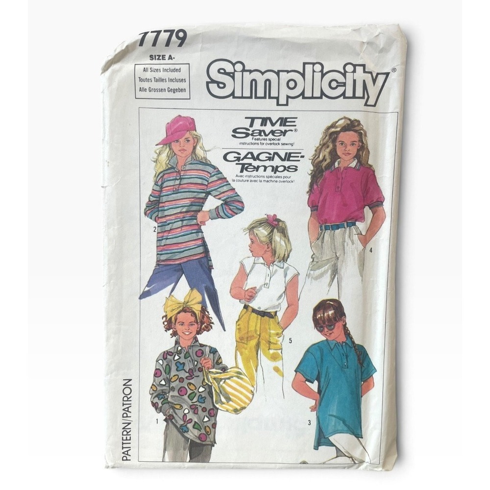 Simplicity 7779 Girls Polo Top All Sizes 7-14 Loose Fit 80s 90s Vintage Uncut FF